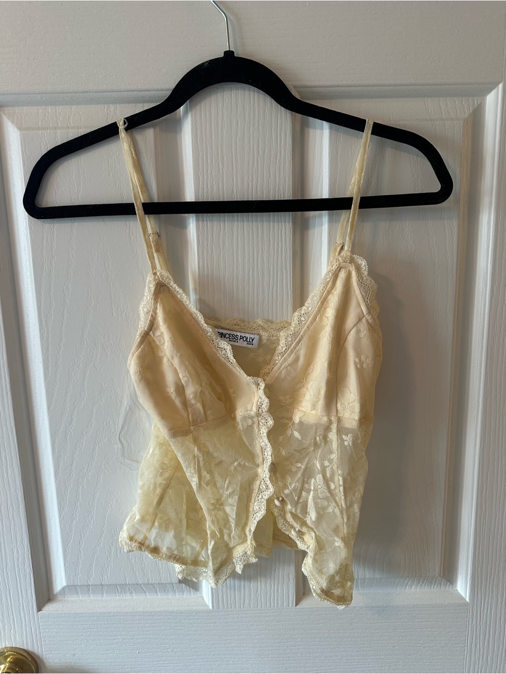 Princess Polly Pale Yellow Lace Trim Camisole